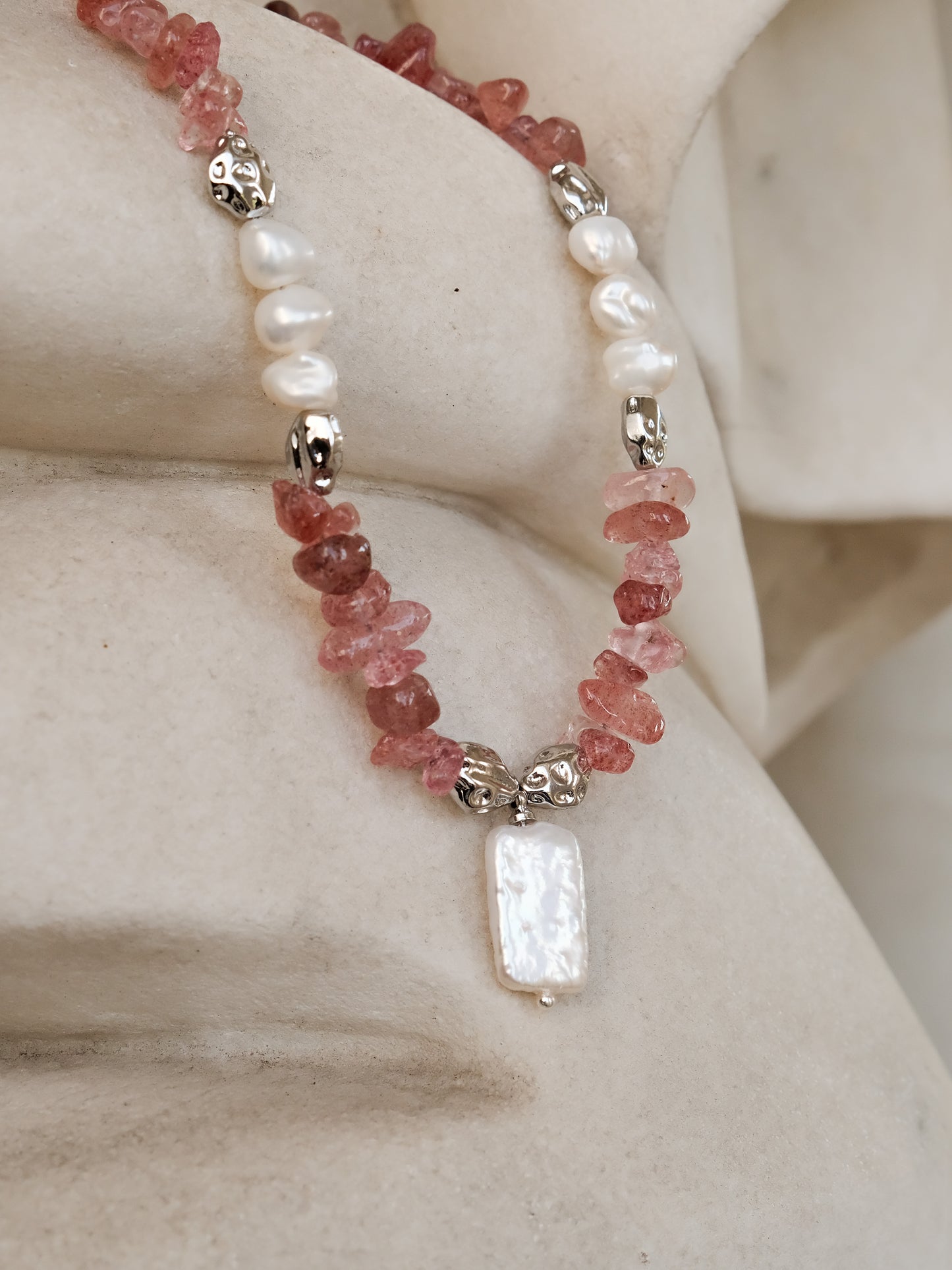 Strawberry Quartz & Keshi Pearl Chakra Healing Necklace