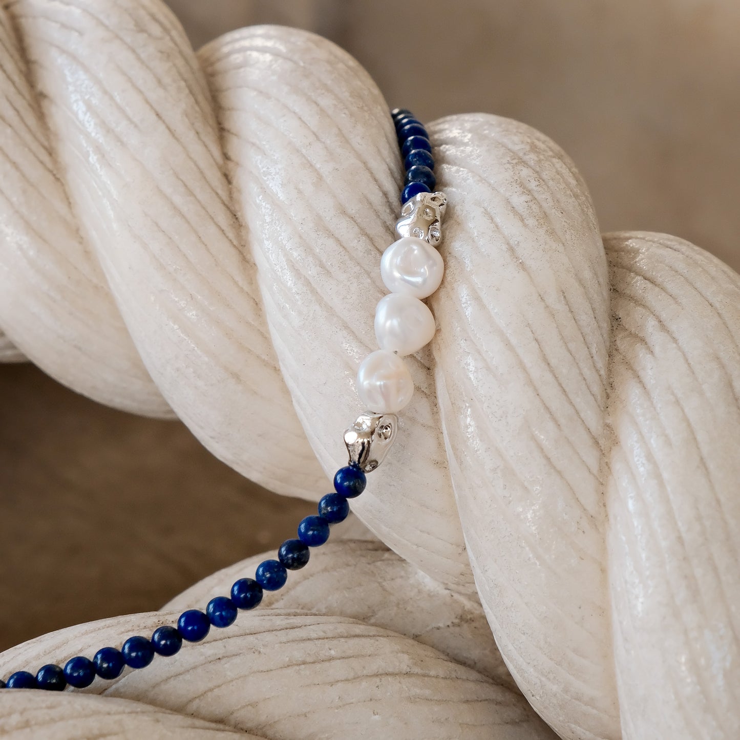 Lazurite & Baroque Pearl Chakra Healing Bracelet