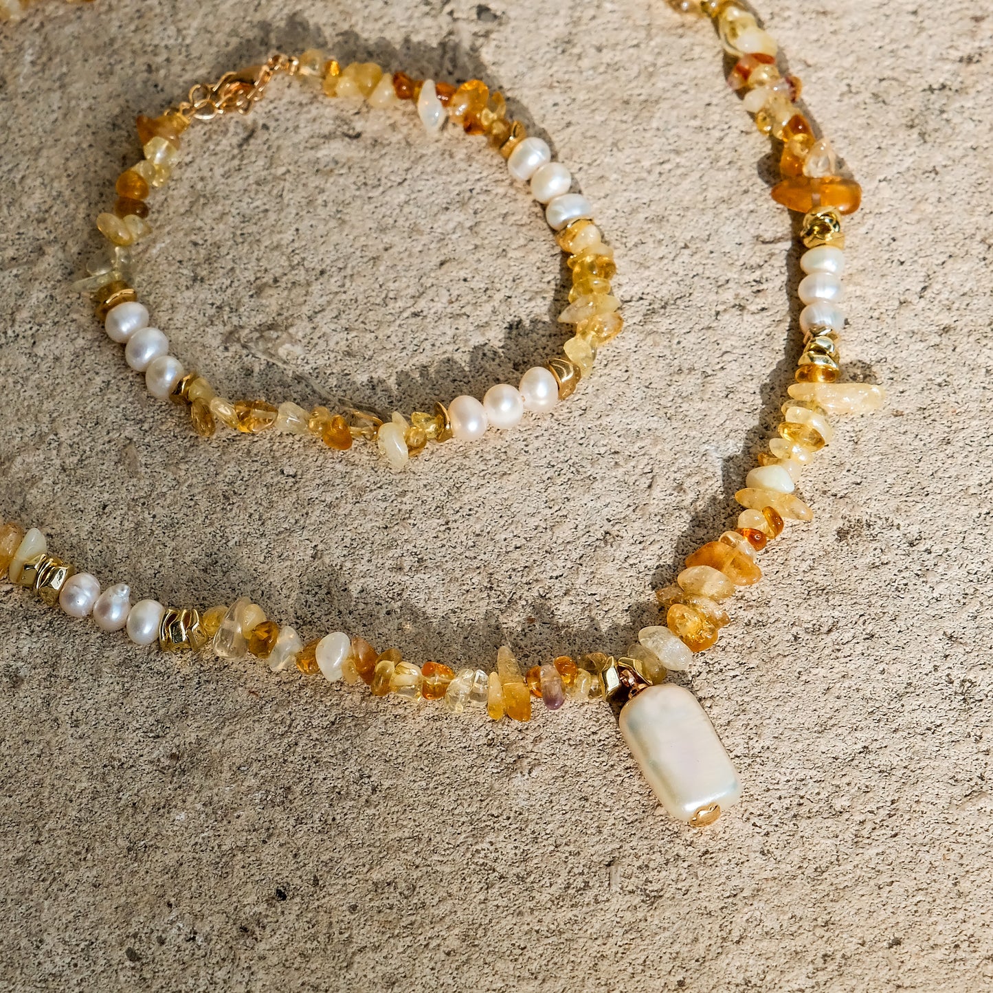 Citrine & Keshi Baroque Pearl Chakra Healing Necklace