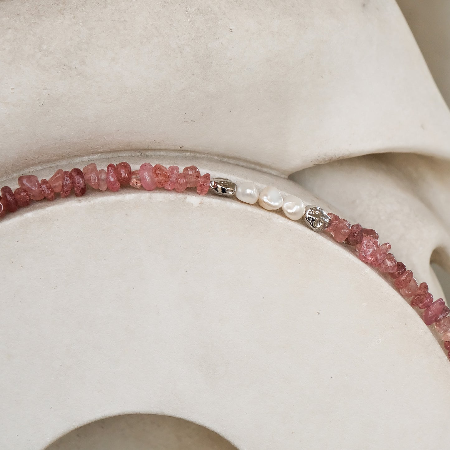 Strawberry Quartz & Baroque Pearl Chakra Healing Bracelet