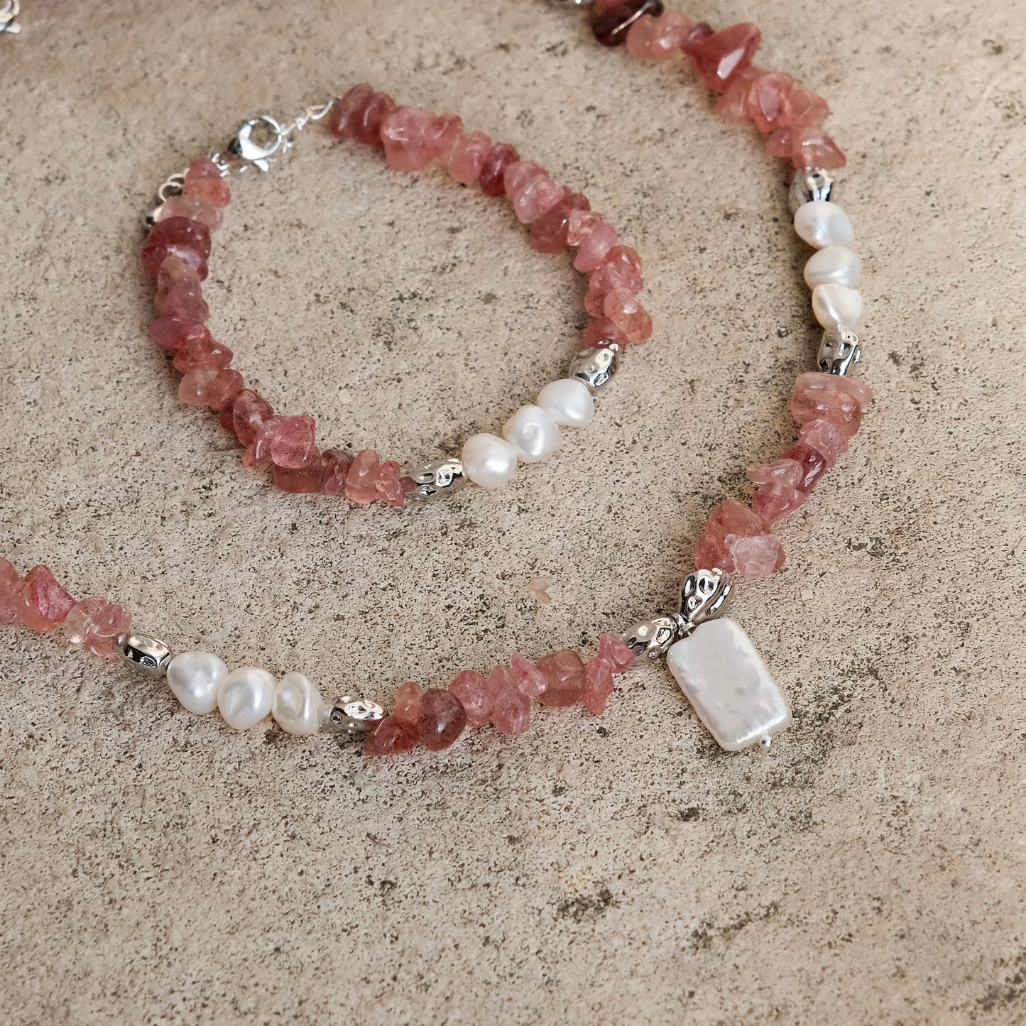 Strawberry Quartz & Keshi Pearl Chakra Healing Necklace