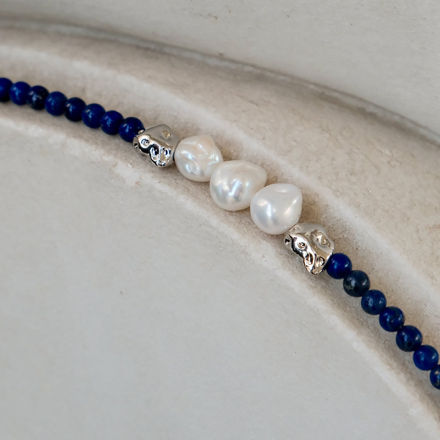 Lazurite & Baroque Pearl Chakra Healing Bracelet