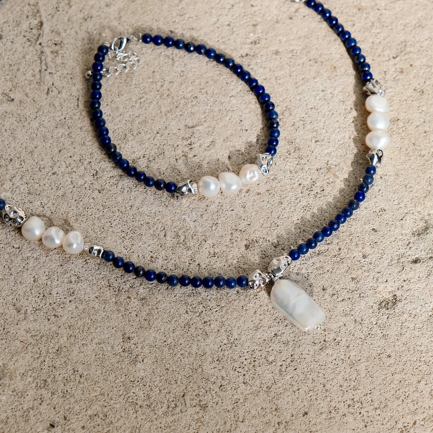 Lazurite & Keshi Baroque Pearl Chakra Healing Necklace