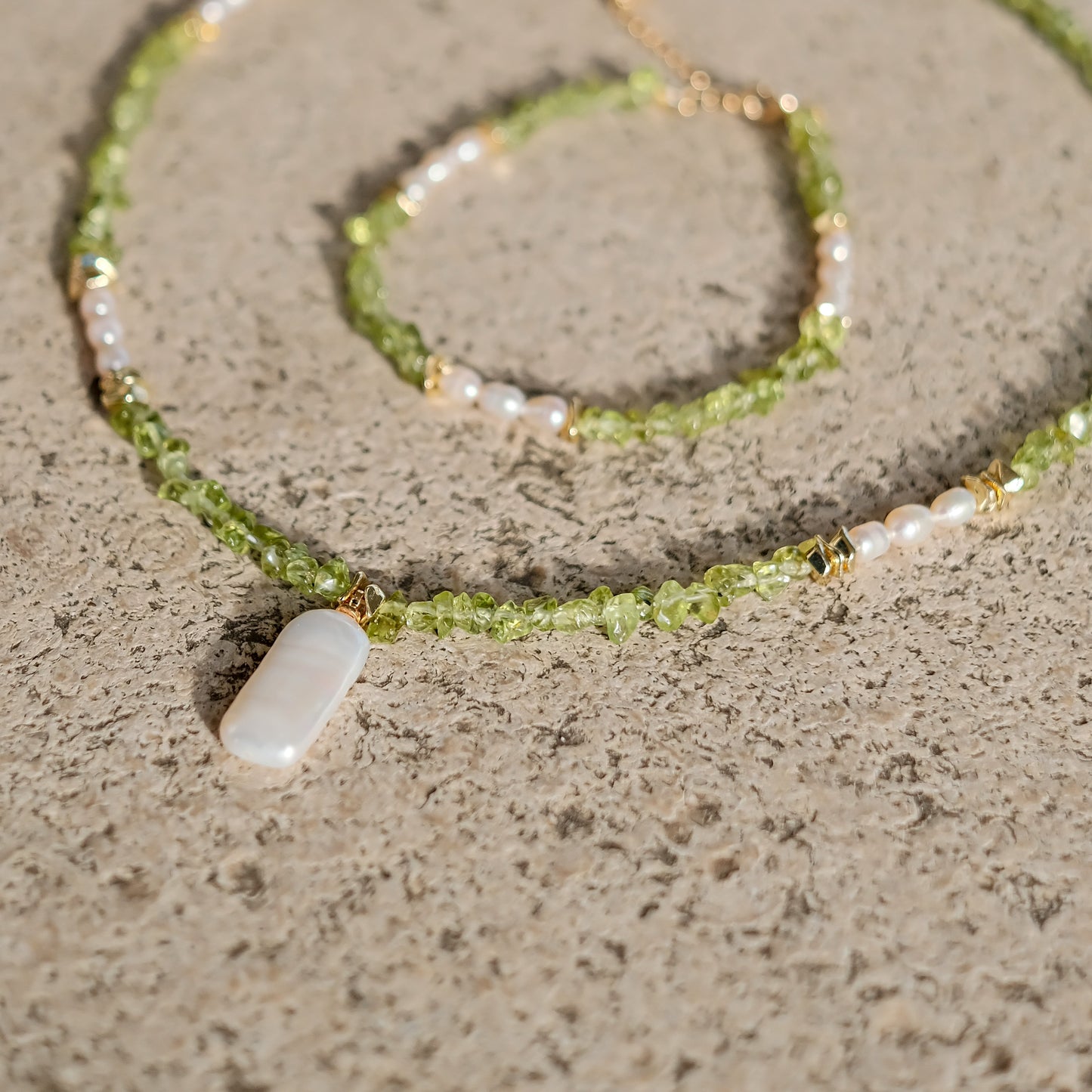 Green Crystal & Keshi Pearl Chakra Healing Necklace