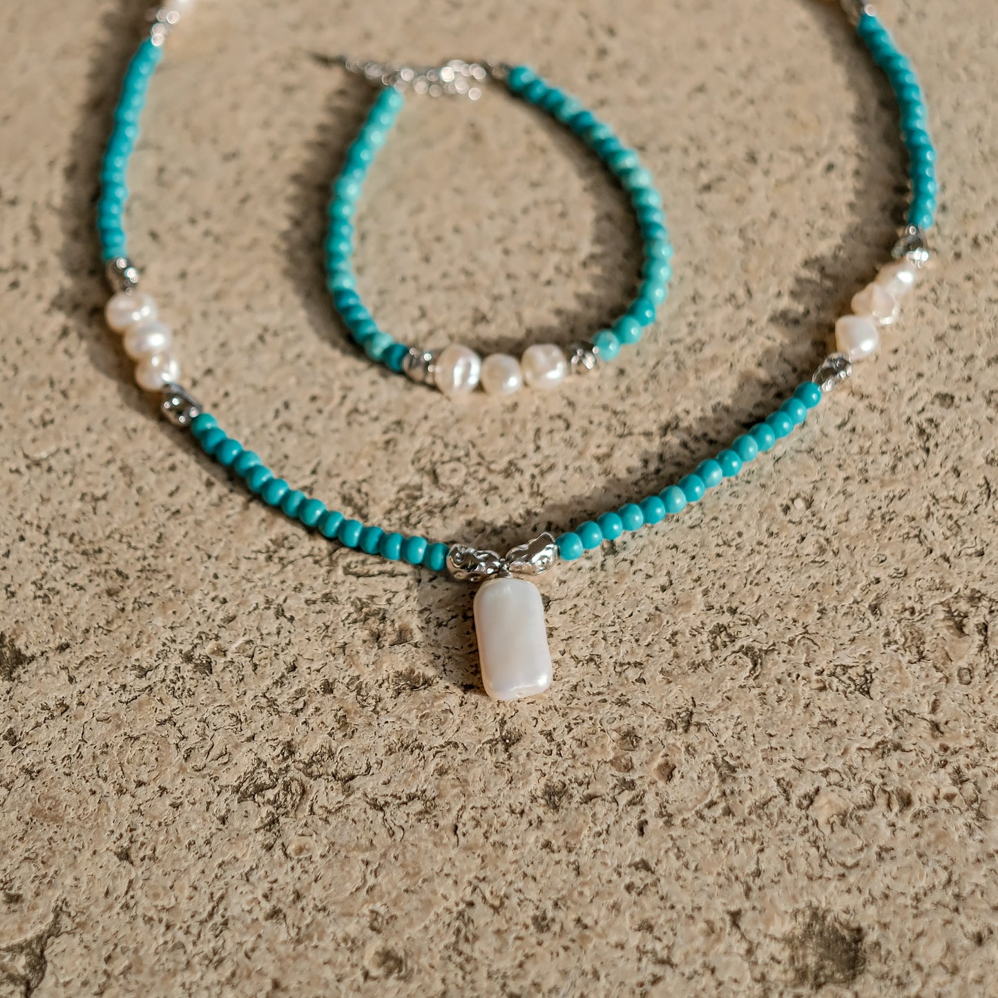 Turquoise & Keshi Pearl Chakra Healing Necklace