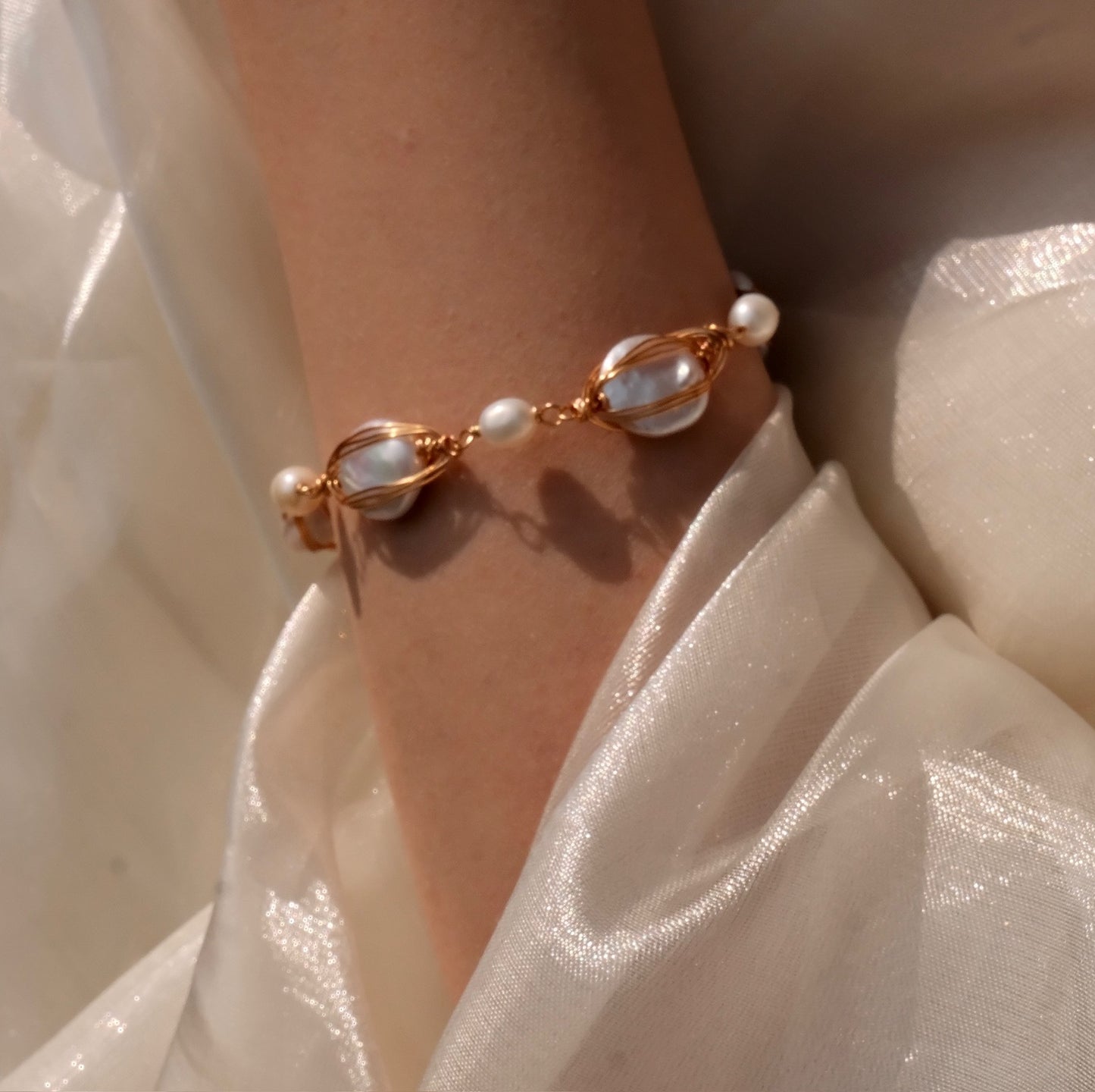 Saturn-Inspired Baroque Pearl Bracelet
