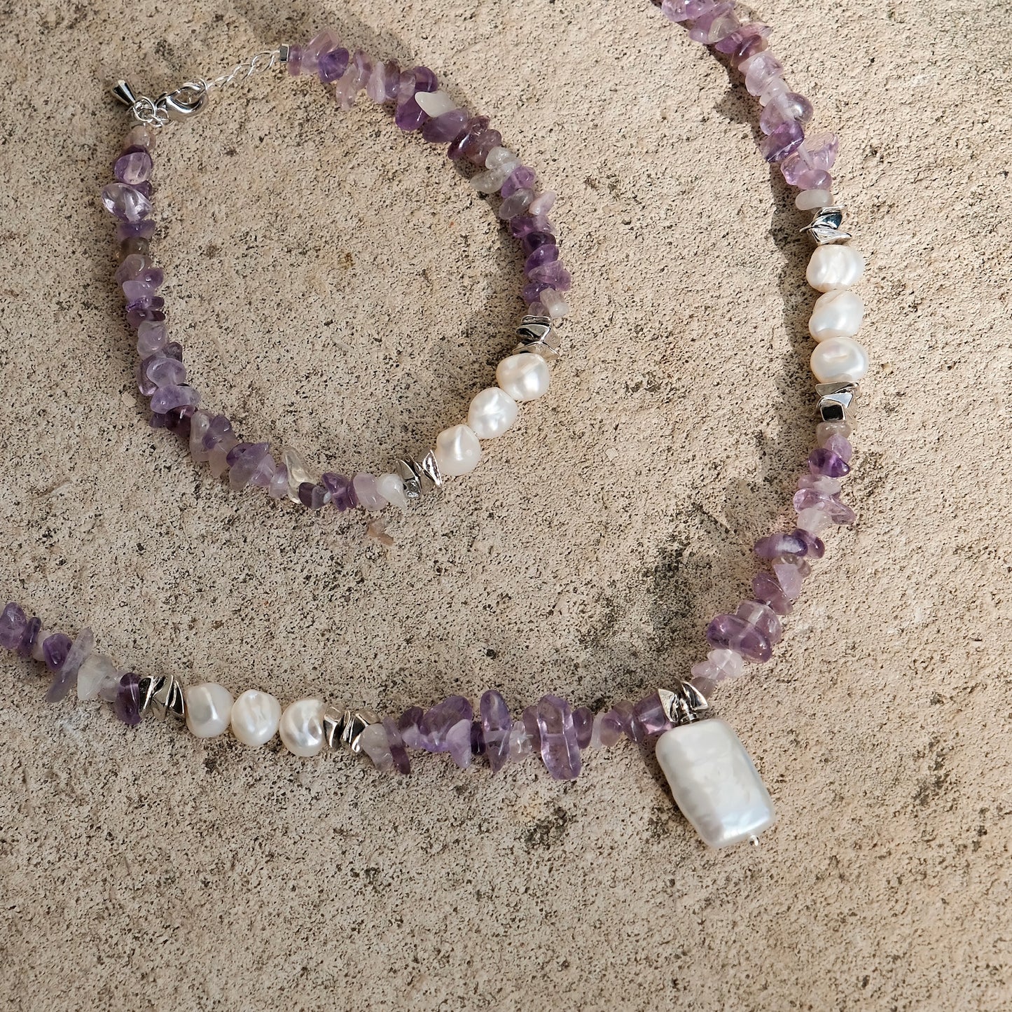 Amethyst & Keshi Pearl Chakra Healing Necklace