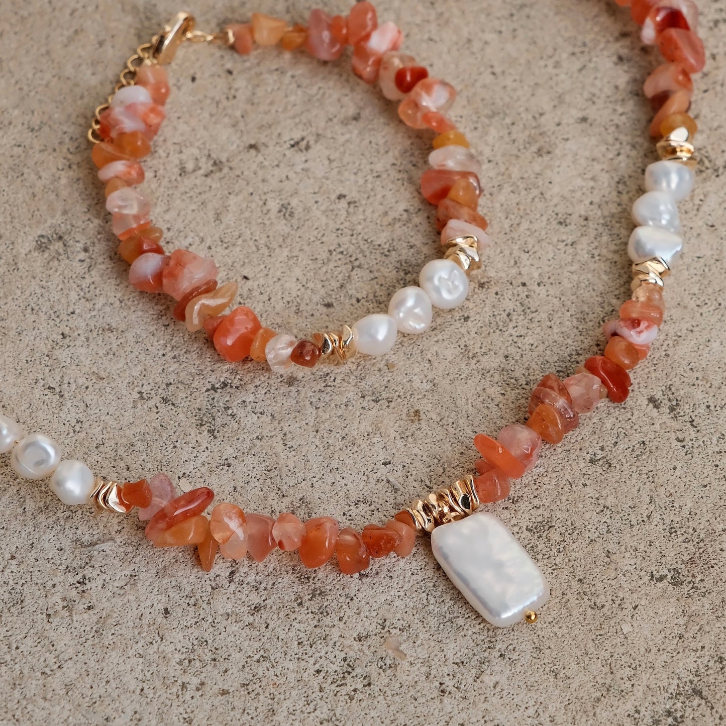 Orange Agate & Keshi Baroque Pearl Chakra Healing Necklace