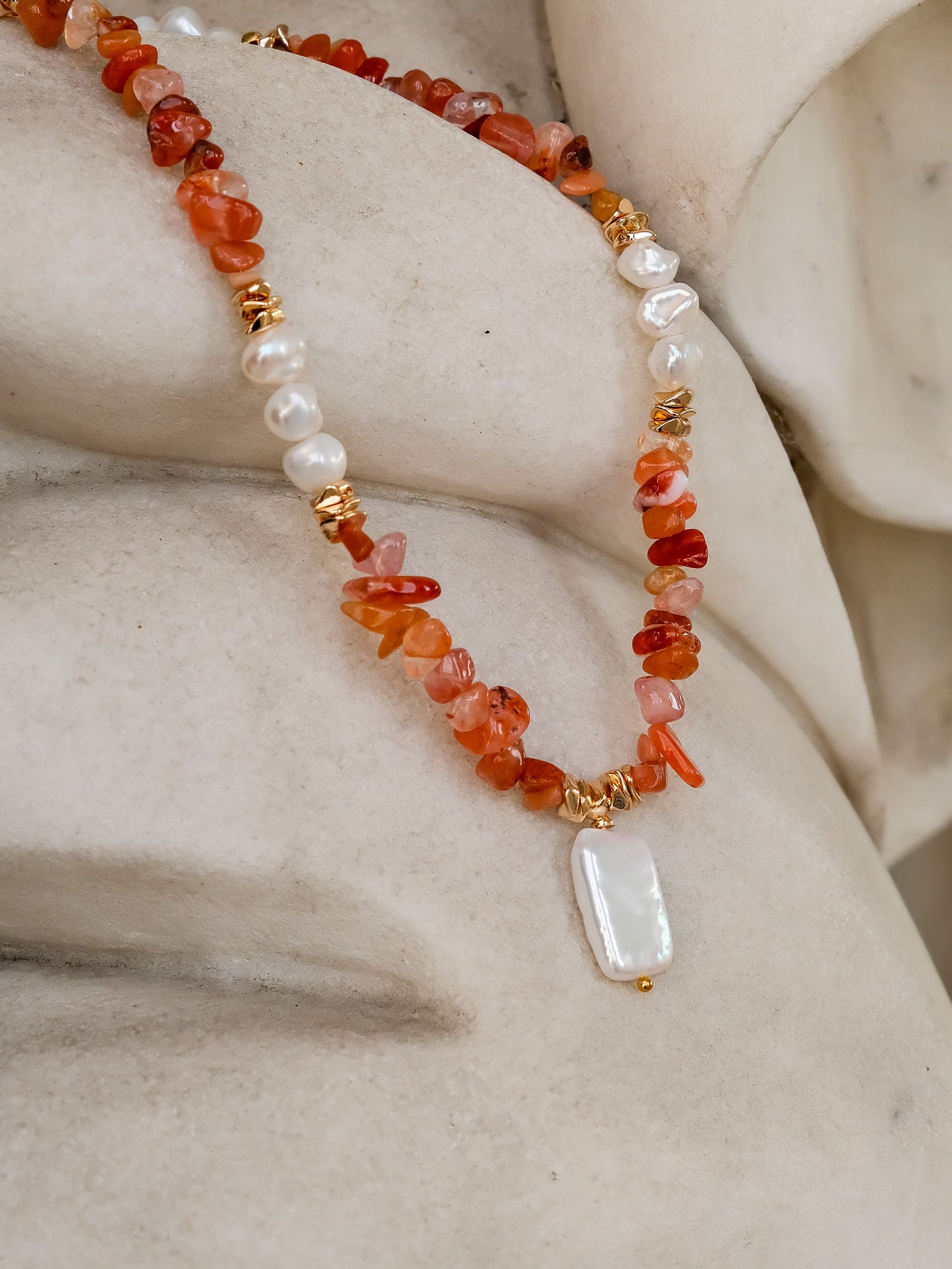Orange Agate & Keshi Baroque Pearl Chakra Healing Necklace