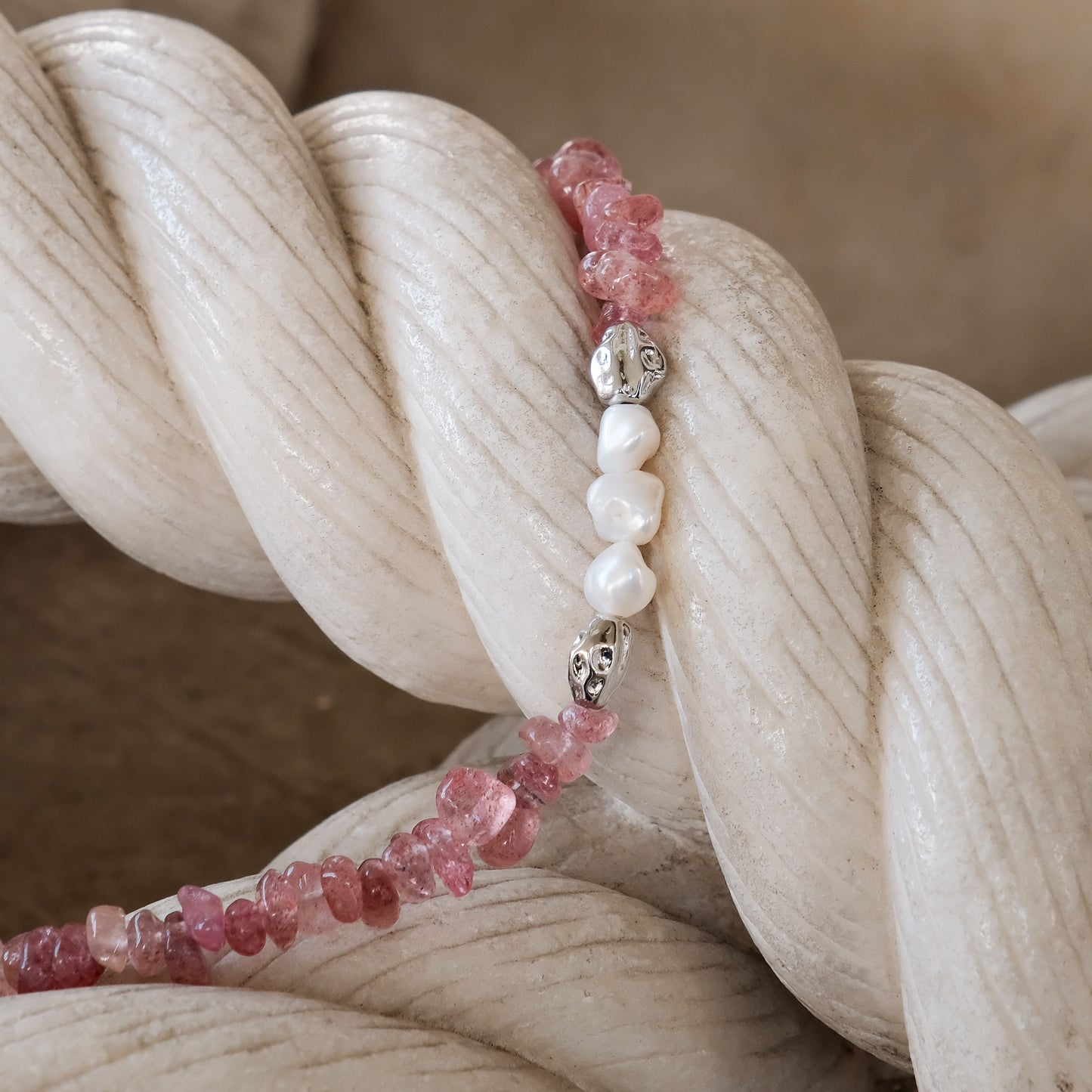 Strawberry Quartz & Baroque Pearl Chakra Healing Bracelet