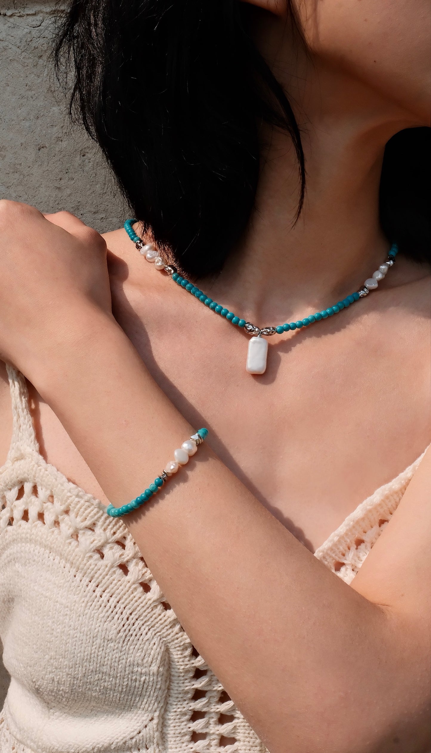 Turquoise & Keshi Pearl Chakra Healing Necklace
