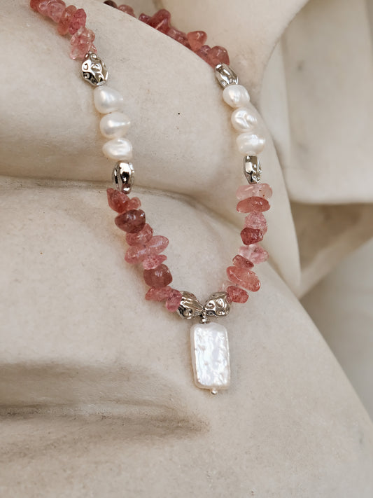 Strawberry Quartz & Keshi Pearl Chakra Healing Necklace