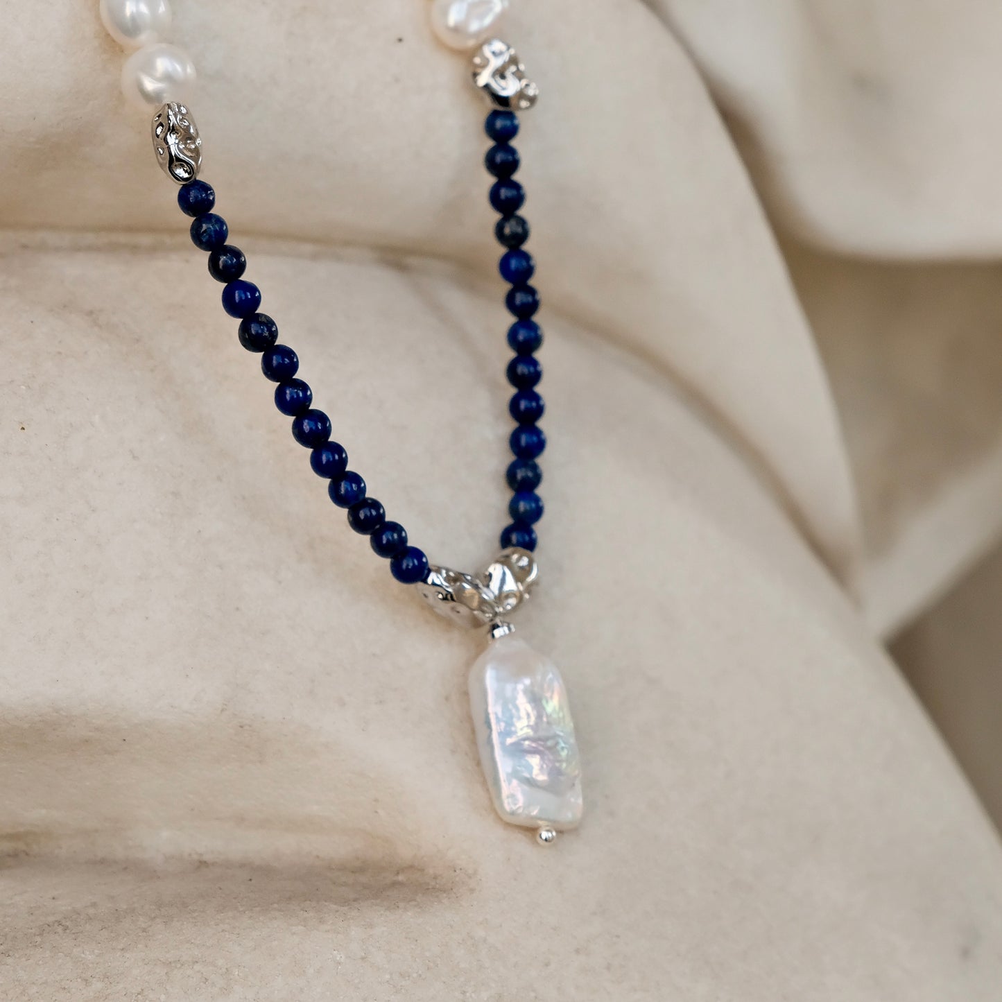 Lazurite & Keshi Baroque Pearl Chakra Healing Necklace