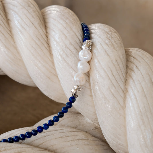 Lazurite & Baroque Pearl Chakra Healing Bracelet