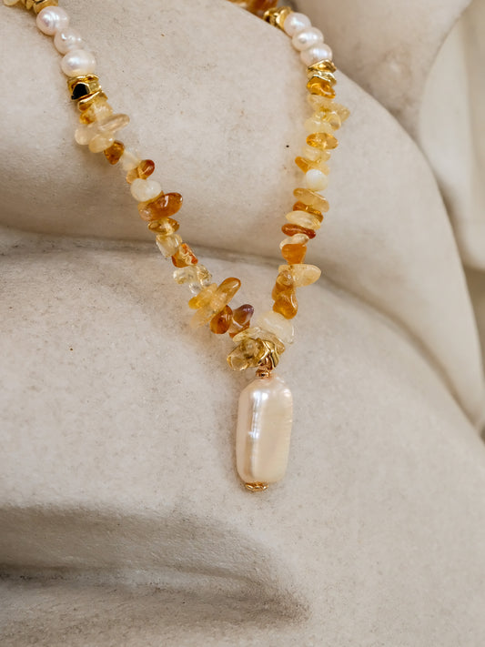Citrine & Keshi Baroque Pearl Chakra Healing Necklace