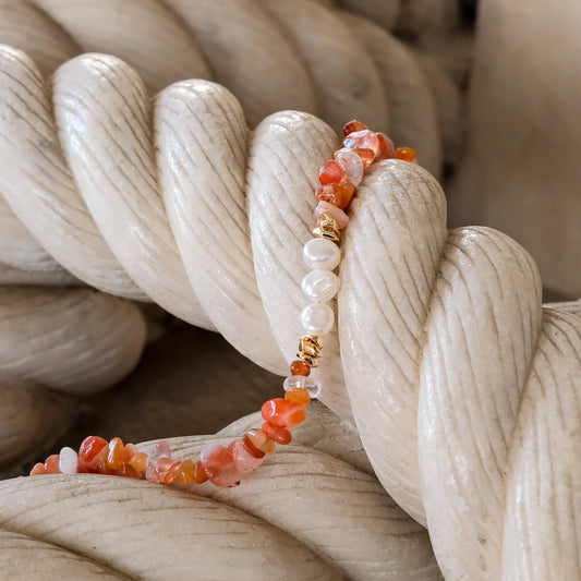 Orange Agate & Baroque Pearl Chakra Healing Bracelet