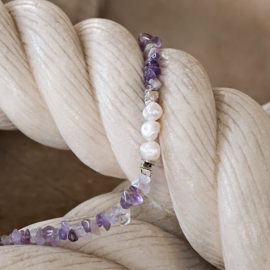 Amethyst & Baroque Pearl Chakra Healing Bracelet