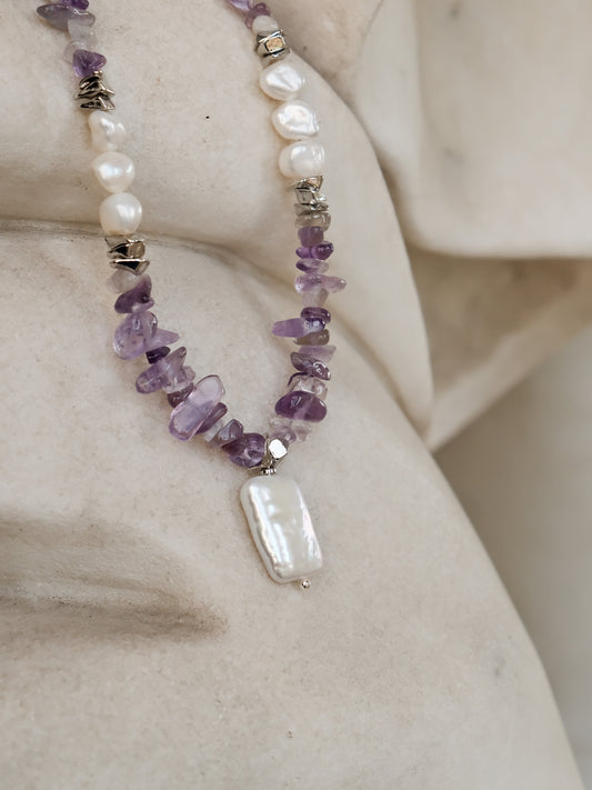 Amethyst & Keshi Pearl Chakra Healing Necklace