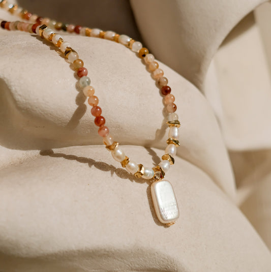 Multiple Crystal & Keshi Pearl Chakra Healing Necklace