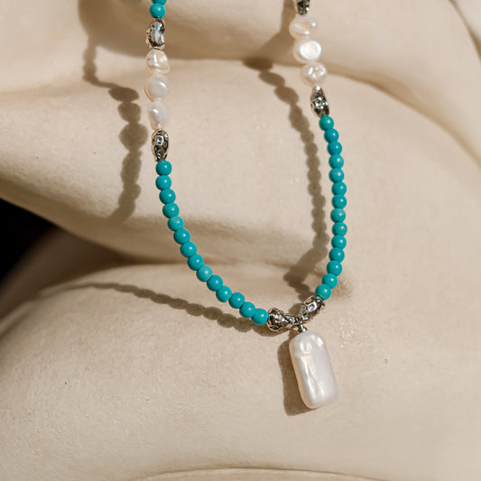 Turquoise & Keshi Pearl Chakra Healing Necklace