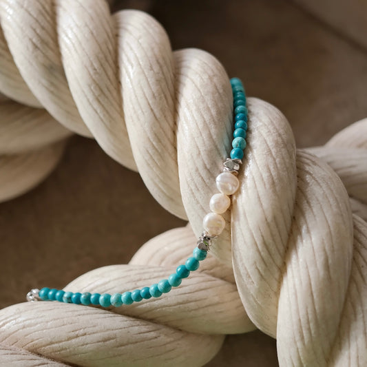 Turquoise & Baroque Pearl Chakra Healing Bracelet