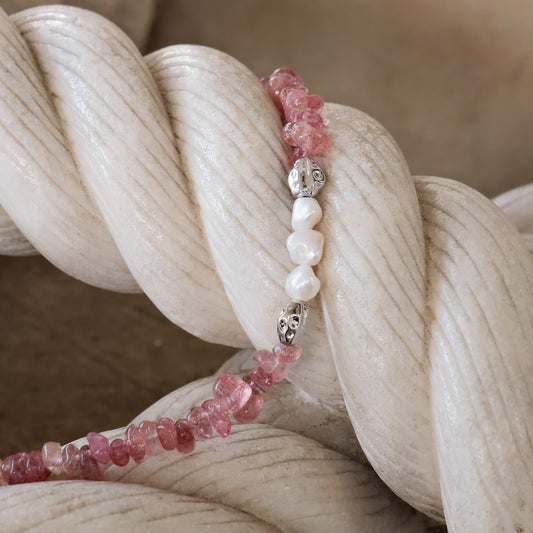 Strawberry Quartz & Baroque Pearl Chakra Healing Bracelet