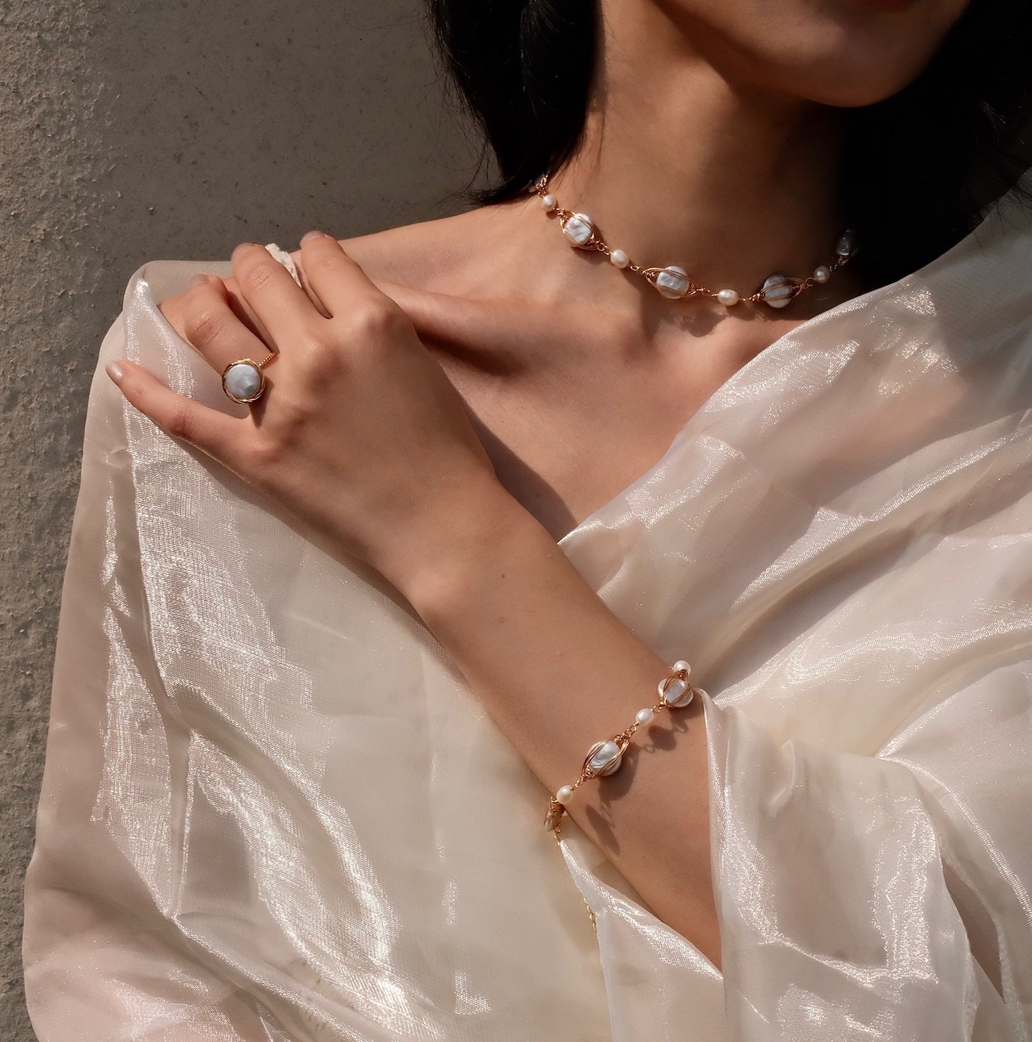 Saturn-Inspired Baroque Pearl Choker