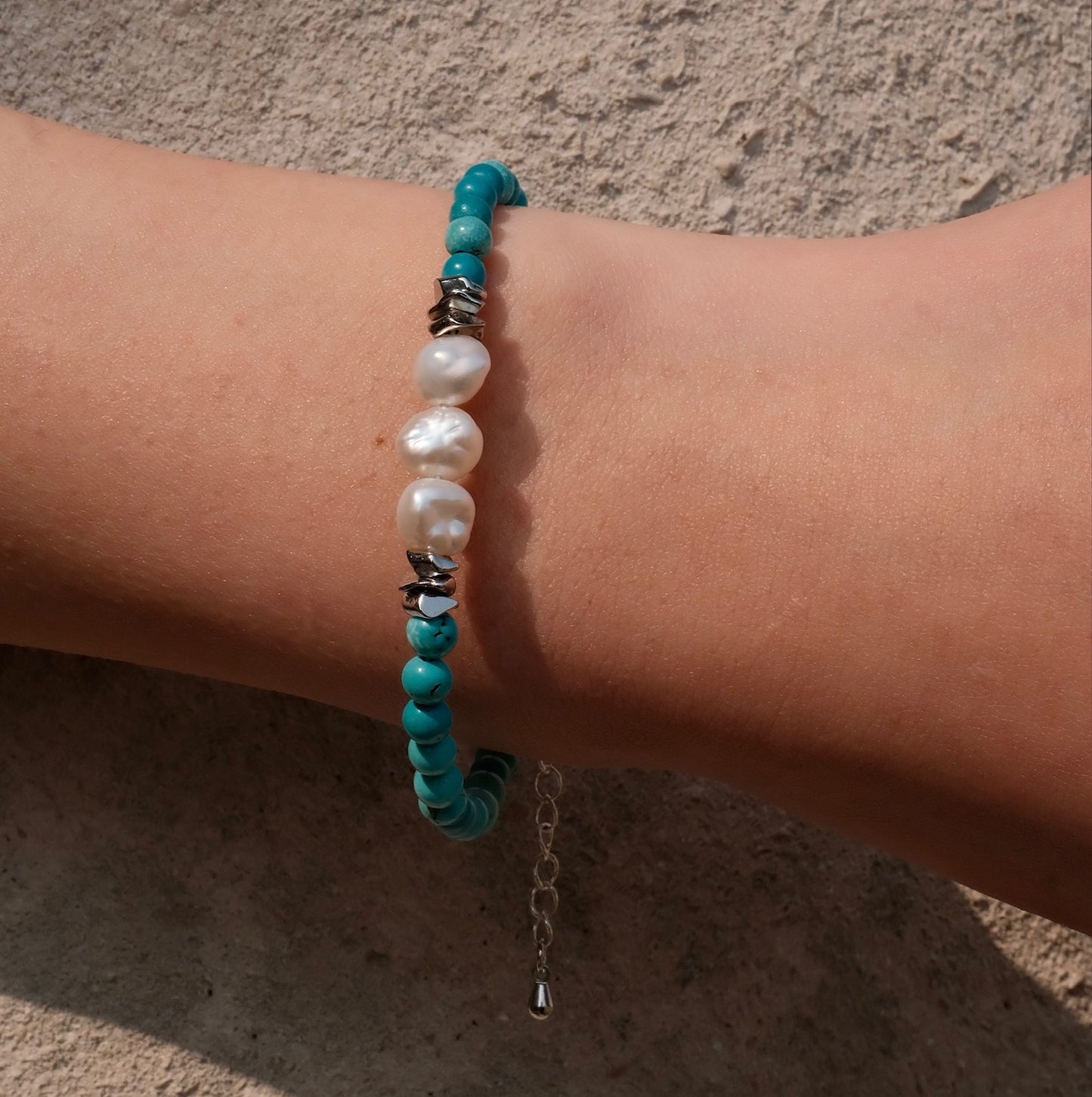 Turquoise & Baroque Pearl Chakra Healing Bracelet